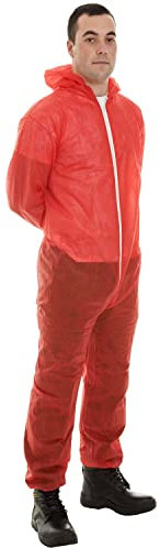 Expert Workwear Disposable Coveralls Boilersuit White Blue Red Painters Protective Overalls Suit (S, Red, 1)