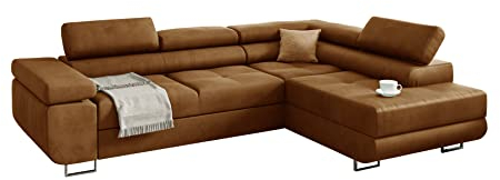 Möbel48 Ecksofa Miami mit Schlaffunktion, Big Sofa, Ecksofa mit Bettkästen (Rechte Ottomane, Gute Qualität des Stoffes) (Gold), 272 x 203, MiamiMon1