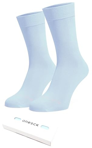 ONESCK Super Soft Cotton Dress Socks Vibrant Plain Colours for Men (Light Blue, 7-12)