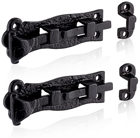 XFORT Smithy's Range 2 Pack 120mm Black Antique Straight Bolts, Traditional Cast Iron Slide Bolt, Surface Mounted Bolt, Ideal For Internal And External Wooden Doors, Shed Doors And Gates.
