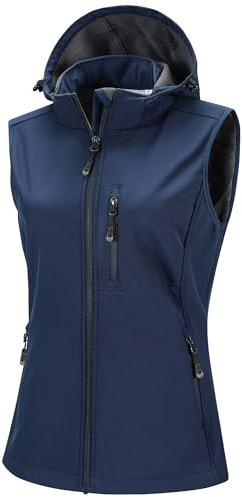 33,000ft Women's Softshell Gilets with Detachable Hood & 5 Pockets | Fleece Lining, Lightweight, Waterproof, Windproof, Breathable, Dirt/Abrasion Resistant, for Riding Running Daily Wear