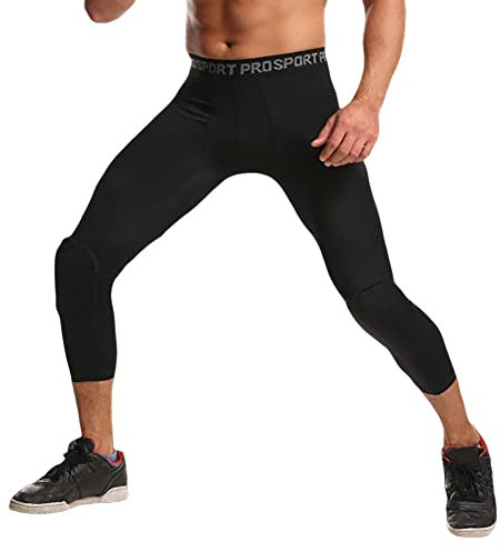 WISREMT Kompressionshose Herren Basketballhose mit Knieschoner Protector Gear 3/4 Kompressionsstrumpfhose Leggings