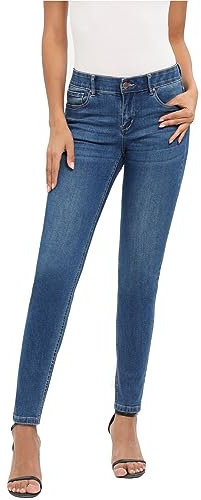 MetHera Damen Le Mel Classic Stretch Skinny Shaping Jeans, blau/rosa, 40 Kurz
