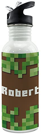 LolaPix Bottiglia personalizzata. Regali personalizzati per i giocatori. Bottiglia in acciaio inox. Senza BPA. Capacità 600 ml. Bottiglia con tappo a cannuccia. MINE