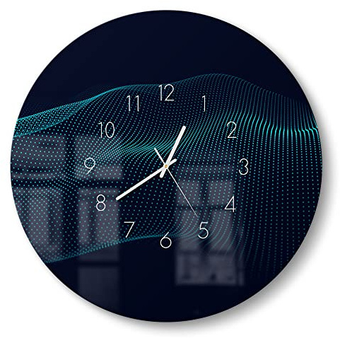 DEQORI Glasuhr | rund Ø 50 cm | Motiv Virtuelles Punktegeflecht | große XXL Design Uhr aus Glas | leise Wanduhr für Wohnzimmer & Küche | moderne Hingucker Uhr für die Wand