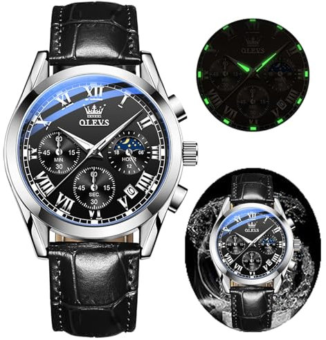 OLEVS Herren Chronograph Quarz Uhren Leuchtende Uhren für Männer Mode Freizeit, G2871, Schwarz, Gold, Silber, Lässig und geschäftlich