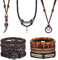 Kakonia 11Pcs Men's Jewelry Set - Adjustable Leather Bracelets & Necklaces for Men - Black & Brown Tribal Double Circle Pendant & Handmade Braided Bracelets