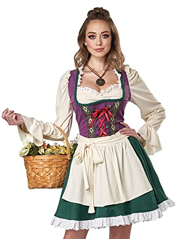 QWUVEDS Oktoberfest 2022 Tablier de femme de service Costume pour femme le beau costume de femme de service fête nationale de la bière allemande robe médiévale véritable, vert, XL