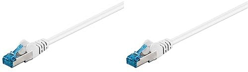 goobay 92712 CAT 6a PatchKabel, EthernetKabel, doppelt geschirmt, S-FTP bis 10000 Mbits, 500 Mhz, halogenfrei Kupfer Kabel, RJ-45 Stecker, vergoldete Kontakte, 3m, Weiß (Packung mit 2)