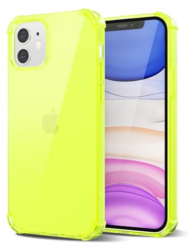 Svanove for iPhone 11 Case Clear, Neon Bright Vibrant Color, Transparent Jelly Protective Silicone Phone Case Design for Women Girly Cute, Thin Slim Fit Soft Flexible TPU Bumper, Neon Yellow