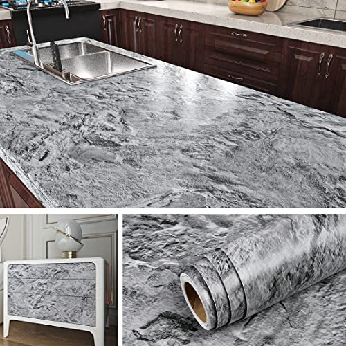Livelynine Kitchen Worktop Covering Vinyl Self Adhesive Grey Marble Effect 40CMx10M Sticky Back Plastic Roll Waterproof Kitchen Counter Vinyl Wrap Marble Contact Paper Self Adhesive Cupboard