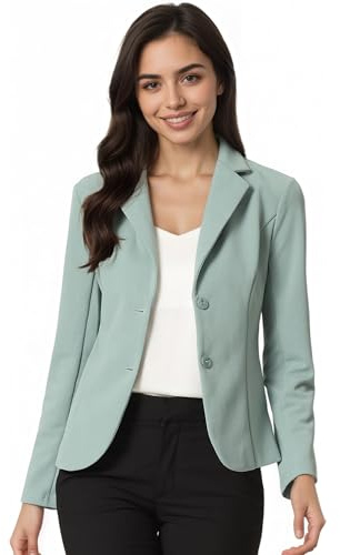 Allegra K Giacca da lavoro da donna, elasticizzata, colletto con risvolto, a maniche lunghe, giacca blazer, Verde pisello, L