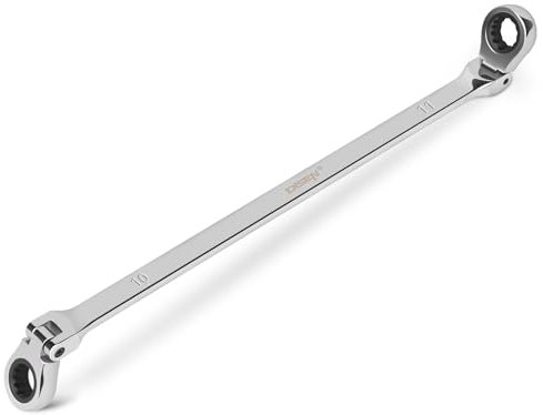 DISEN 10-11mm Extra Long Flex Head Ratcheting Wrench set, Double Box End Long Reach Ratchet Wrench, CRV Steel, Metric