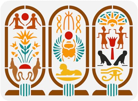 FINGERINSPIRE Ägyptische Hieroglyphen Schablone 21x29.7 cm Ägypten Kartusche Malvorlage Ägyptisches Symbol Sphinx Auge des Horus Schablone Zum Malen Auf Holz Wand Stoff Möbeln