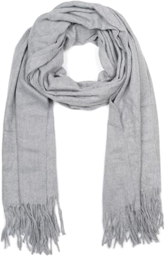 styleBREAKER Unisex Schal mit Fransen | weiches Viskose Tuch in Uni Farbe | langer Winterschal für Damen und Herren | Große Farbvielfalt, Farbe:Hellgrau meliert