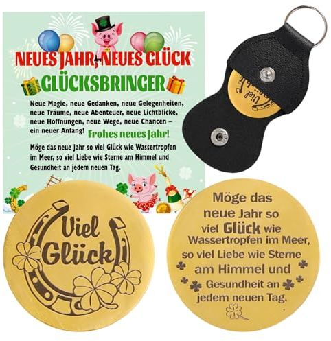 HOWAF Glücksbringer Silvester 2025, Silvester Glücksbringer Glückscent Silvester Geschenk Kleeblatt Hufeisen Viel Glück Glücksbringer Glücksmünzen Glücksschwein Karte Silvester Geschenk Neujahr 2025
