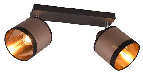 Reality Leuchten Spotbalken Davos R81552041, Metall Schwarz matt, Schirme Stoff Taupe/Schwarz/goldfarbig, exkl. 2x E14