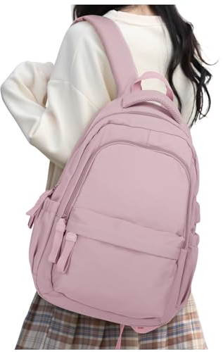 HYC00 Mochilas Portatil para Mujer Mochila Ordenador Portatil 14 Pulgadas Multifuncional Bolso Mujer Impermeable con Puerto USB de la Vida Diaria Trabajo Viaja Mochila Escolar,Gris Rosa