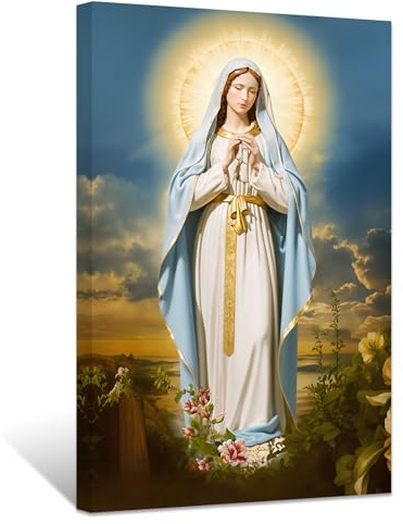 ZXHYWYM Jungfrau Maria Bilder Jesus Mutter Gemälde Drucke auf Leinwand Katholische spirituelle Bilder Wanddekoration für Büro Kirche Gebetsraum Gerahmt (Bild-2, (30.00 x 45.00 cms))