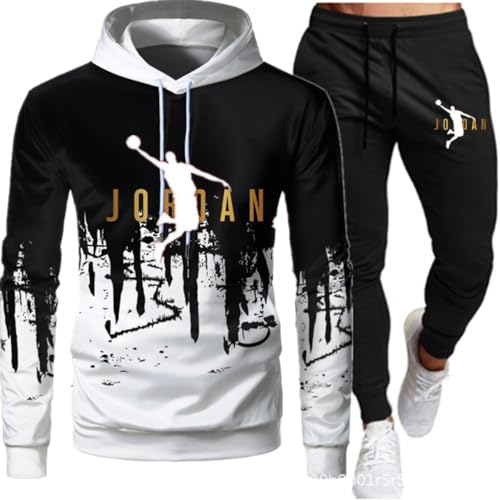 Tomwell Herren Trainingsanzug Lambo Drucken Jogginganzug Sportanzug Jogginghose Sporthose und Trainingsjacke Kapuzenpullover Sweatshirt Gym Sportbekleidung Weiß D 02 XL