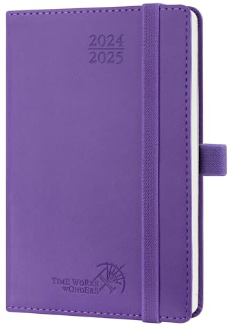 POPRUN Taschenkalender 2025 Klein (Aug.2024-Dez.2025) Softcover mit PU-Leder, ca. A6 (16 x 10,5 cm), Kalender 2025 Klein - Terminplaner 1 Woche 2 Seite mit Stiftschlaufe - Lila