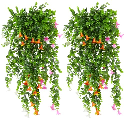 MytaYt 3 Piezas Planta Artificial Que Cae Plantas Colgantes Artificiales Planta Artificial para Exteriores para la Pared del hogar Interior Exterior Jardín Boda Balcón Decoración -Rosa,Blanco,Naranja