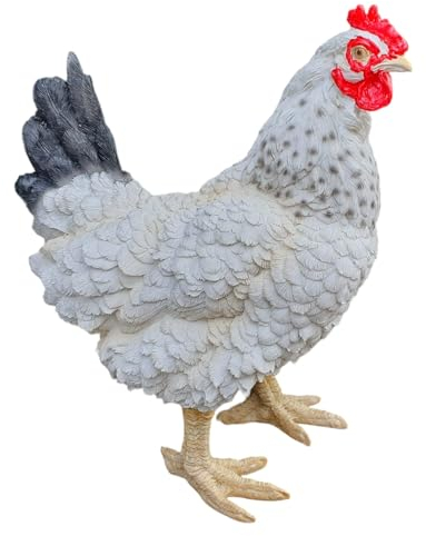 Aspinaworld wetterfeste Gartenfigur für außen, stehende weiße Huhn Figur 36 cm, Dekofigur Garten, Gartendeko aus Kunstharz