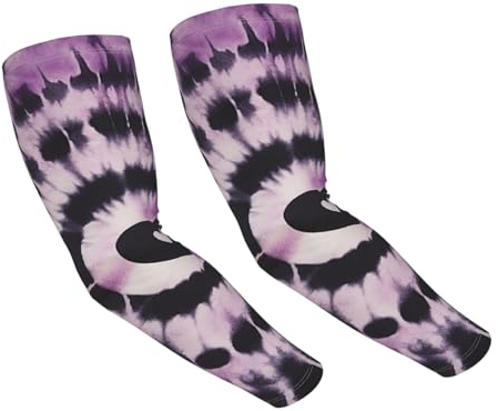 Khiry Armstulpen mit Batikfärbung, Sonnenschutz, kühlende Armstulpen, Tattoo-Abdeckung, Feuchtigkeitstransport, Kompression, Sonnenärmel für Basketball, Fußball, Violett, Lila Krawattenfarbe, One size