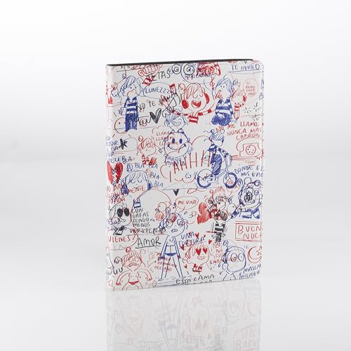 WONDEE La Volatil Funda Tablet/iPad Universal de 10,2 a 10,4 Pulgadas con Soporte - Tipo Libro con Diseño Original de Garabatos sobre Fondo Blanco