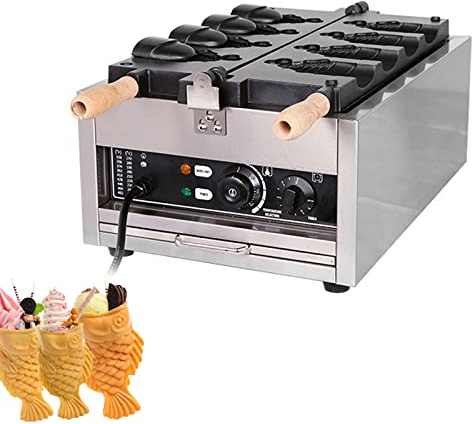 forestalk Taiyaki Fish Waffle Maker Iron,Commercial Bubble Waffle Iron,Electric Taiyaki Machine,Commercial Use Jam or Ice Cream Waffle Maker 50-300 Celsius Adjustable Temperature with Timer