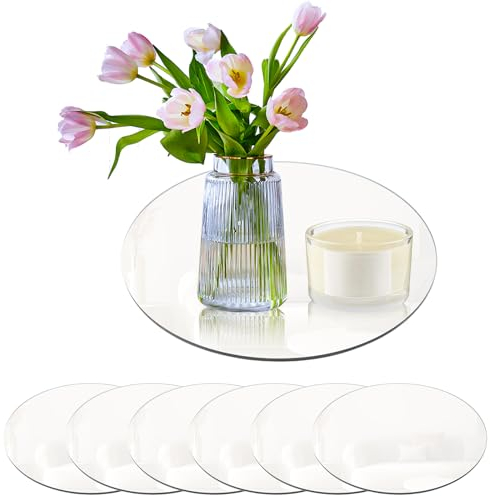 LEKEFETO Bandeja de Espejo Redonda de 20 cm - 6 Unidades - Placa de Cristal Acrílico para Decoración de Bodas y Hogar