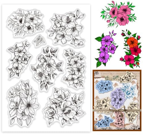 PH PandaHall Flower Transparentstempel Zur Kartengestaltung Transparenter Silikonstempel Mit Vintage Blumenmotiv Transparenter Siegelstempel Für Scrapbooking Malerei Basteln