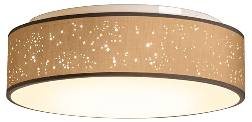 Zedelmaier Deckenlampe Stoff 38cm E27x2 max.40W Deckenleuchte mit Sternenhimmel Wohnzimmer Schlafzimmer Kinderzimmer Flur Küche Lampe Decke Stoffdeckenlampe Rund (Taupe, Ø38x12,5cm)