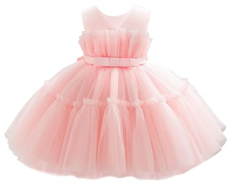 Miipat Robe Bébé pour Femme Tulle Sans Manches Princesse Jeune Enfant Fête d'Anniversaire Bal Habillée Mariage Formel Fleur Fille (Rose Pâle 80 12-18 Mois)