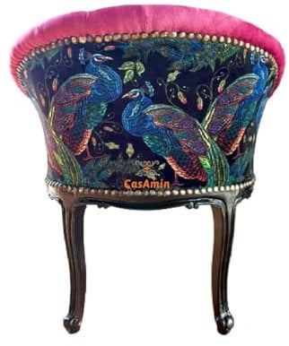 CasAmin Home & Living Fauteuil à cocktail de style baroque français, couleur rose vif, chaise de bar nostalgique, velours touffeté rose vif pour la décoration intérieure du salon