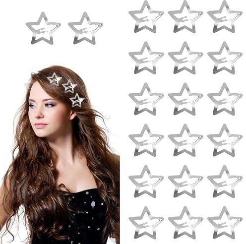 YPYMOD 20 Pièces Pinces à Cheveux en Forme d'Étoile, Y2k Métal Pince Accessoires Décoratifs Clips Mignon Cheveux Barrette à Paillettes pour Femmes Filles Enfants(Argenté)
