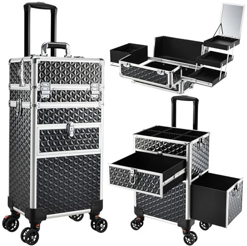 Makeup Trolley on Wheels with Drawers Vanity Case Makeup Case Make Up Box Make Up Organiser Storage Professional Hairdressing Trolley on Wheels Lockable Travel Nail Polish Organiser