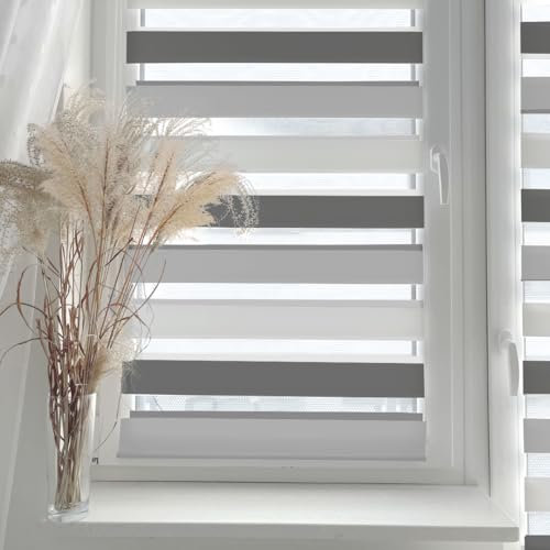 Home-Vision® DuoRollo Klemmfix, Doppelrollo ohne Bohren mit Klämmträgern, DuoRollos für Fenster und Türen (Hellgrau-Grau-Graphit, B85cm x H130cm)