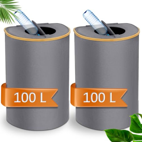 Lot de 2 Poubelle Tri 100l, Poubelle Cuisine avec Sac Intérieur Lavable, Conteneur de Collecte de Céchets de Verre Avec Couvercle Rotatif, Rpoubelle Exterieur, Rangement Bouteille Poubelle Recyclage