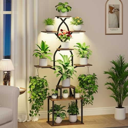 BACEKOLL Indoor Plant Stand with Grow Lights, 9 Tiered Indoor Plant Shelf, 162CM Tall Plant Stand for Plants Multiple, Metal Plant Flower Holder, Plant Rack for Home, Patio, Corner