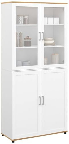IDMarket - Vitrine Buffet Haut H. 176 cm vaisselier VITO 4 Portes Blanc et Bois