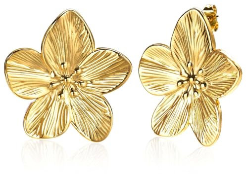 ORGYAML 1 paire de grandes boucles d'oreilles en forme de fleur carats en or, Boucles d'oreilles dorées pour femme, Boucles d'oreilles dorées pour femme