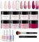 Aokitec 14PCS Dip Powder Nail Kit Starter Set, 8 Colours Pink Magenta Collection Nail Dipping Powder Kit with Base Top Activator Brush Saver for French Nails Art Manicure, Women Girls Gift