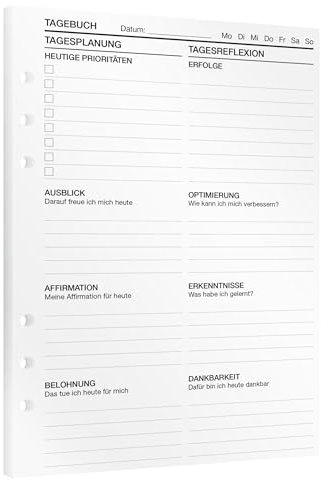 KOMPASS® Tagebuch-Einlagen | 30 DIN-A5-Nachfüllseiten für Ringbuchplaner | Mehr Achtsamkeit, Dankbarkeit & Fokus | Erfolgsjournal | Tagesplaner | Bullet Journal | Notizbuch & Kalendereinlagen 2025