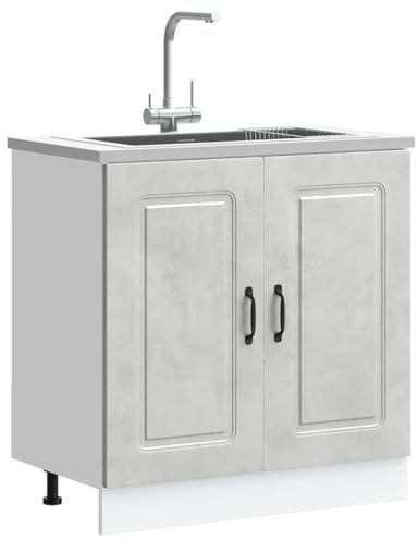 WIFESE Unterschrank mit Tür Küchenunterschrank Sideboard Küche Organizer Geräumiger Küchenschrank mit Viel Stauraum Aufbewahrungsschrank Betongrau 80x46x81,5 cm Holzwerkstoff
