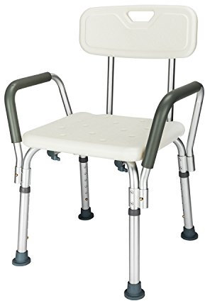 Bonnlo Shower Chair, 450LBS Bath Bench with Hand Grip, Non-Slip Bathtub Stool for Elderly Disabled, Aluminum Alloy Adjustable Height (With Back)