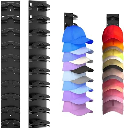 kiptyg Cap Halterung Wand 2 Stück,Selbstklebender Cap Halter, Minimalistischer Basecap Halterung Wand Platz für bis zu 20 Hüte Mützenhalter Mützen Aufbewahrung für Türschrank