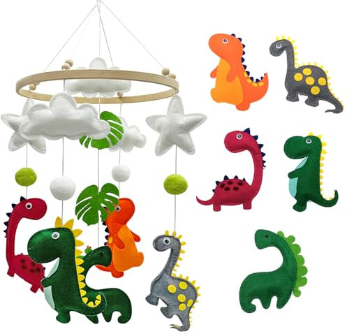 Mobile Baby,Mobile Wickeltisch,Mobile Baby Dinosaurier,Mobile Bettglocke Babybett Hängende,Anhänger Bettglocke,Windspiel baby für Kinderzimmer Deko,Holz Dinosaurier Babybett