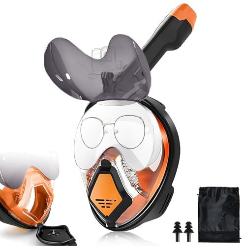 Full Face Snorkel Mask Adult with Foldable Sunglasses, 180° View Snorkeling Scuba Diving Mask with Detachable Camera Mount, Anti-Fog Anti-Leak and Free Breathing, Extended Call Functionality