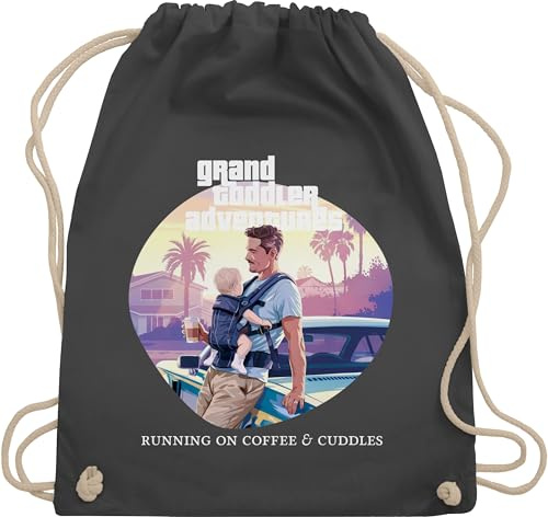 Turnbeutel Rucksack - Taschen - Grand Toddler Adventures Running On Coffee and Cuddles I Vater Geschenke GTA I Werdender Papa Geschenk Vatertag Geschenk Gamer Männer I Gaming - Unisize - Dunkelgrau